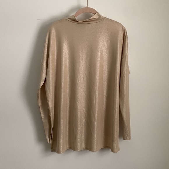 H By Halston long Sleeve mock neck Top Oversized metallic gold holiday sz Small - Picture 5 of 8
